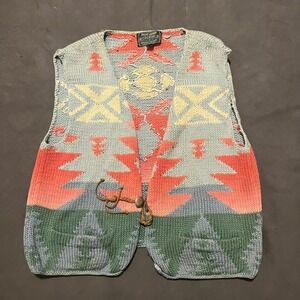 Ralph Lauren Polo Country Vintage Aztec Southwestern Hand Knit Concho Vest Large